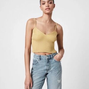 All Saints Lexi Ribbed Crop Top, Size S, Color Shimmer Gold